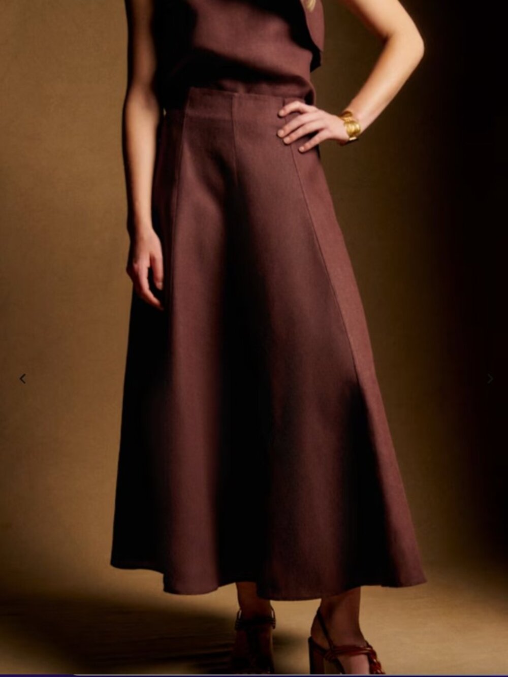 Sezane Linen Maxi Skirt in Rich Chocolate Brown